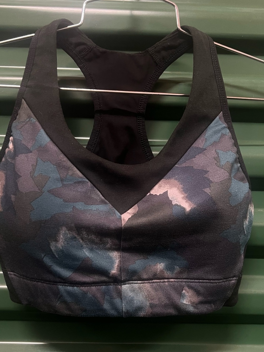 Women's Racerback Sports Bra - Black with Blue Print Size Small